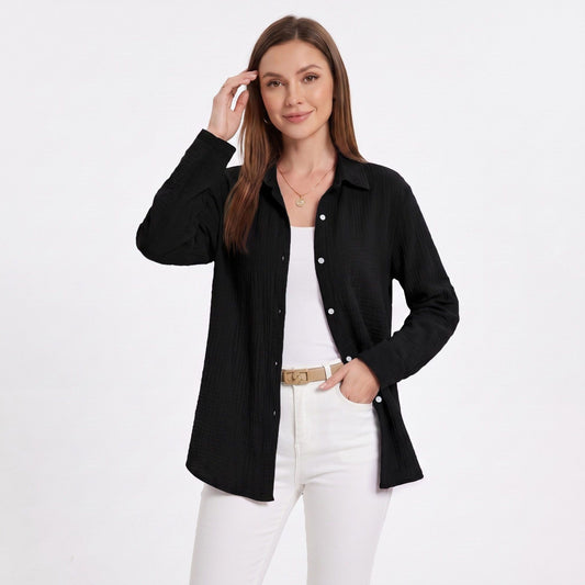 Long Sleeve Button Down Shirt with Collared Neckline
