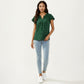 Short Sleeve Swiss Dot Top with Split Neckline and Soft Textured Fabric