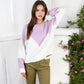 Zigzag Color Block Sweater with Long Sleeves and Crew Neck