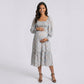 Maternity Floral Square Neck Midi Dress with Long Sleeves and Smocked Bodice