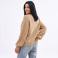 Cable Knit V-Neck Balloon Sleeve Sweater