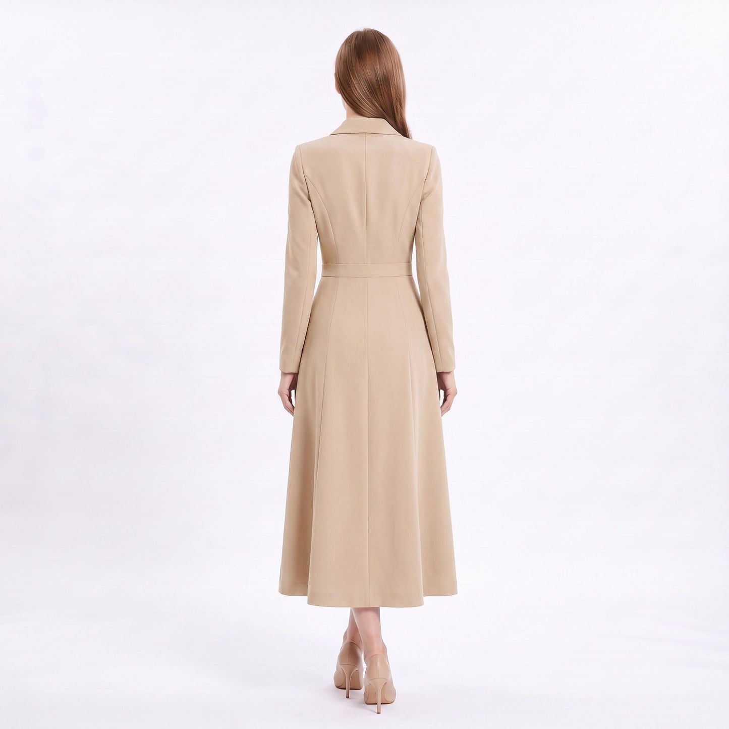 Long Sleeve Double Breasted Blazer Midi Dress with Notched Lapels