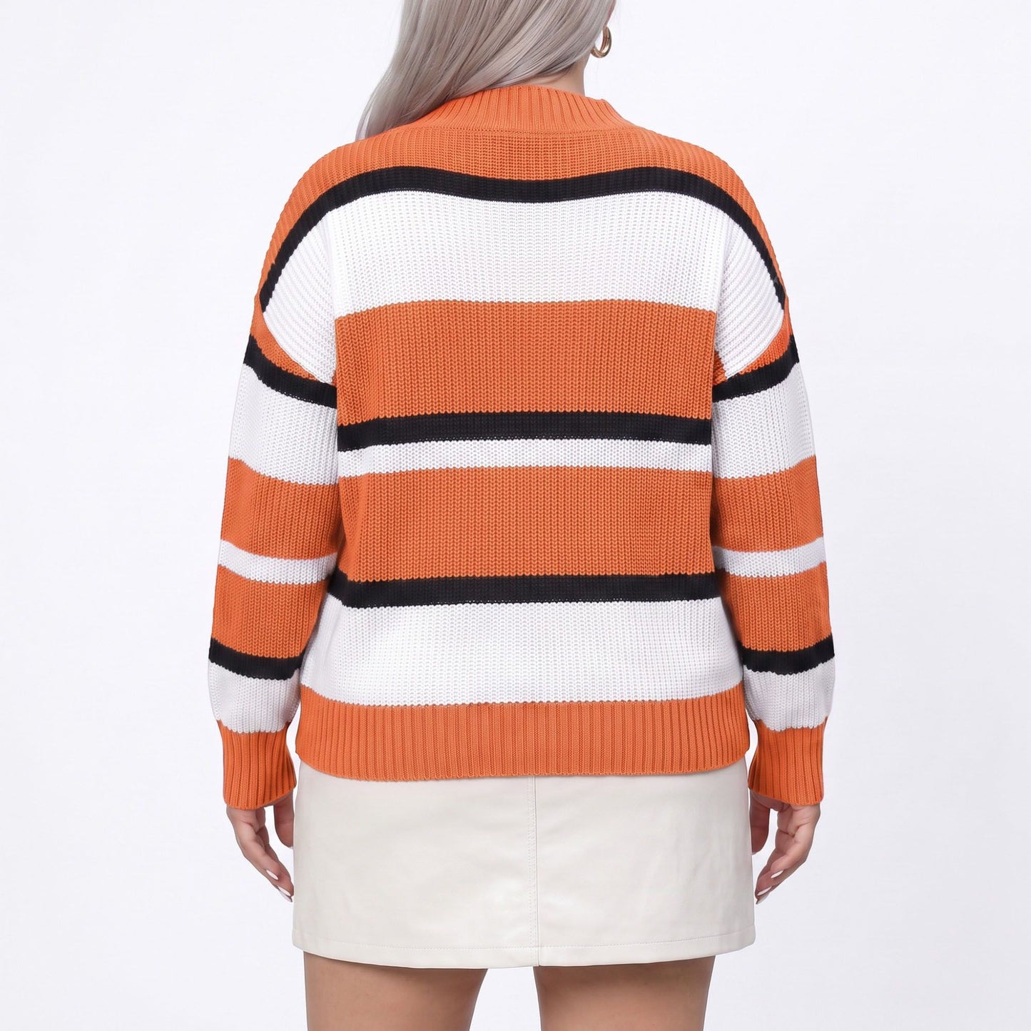 Plus Size Colorblock Striped V Neck Sweater