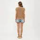 Short Sleeve Knit Cardigan Top with V-Neck Tie Front and Contrast Trim