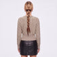 Cable Knit Crewneck Sweater with Front Zipper