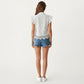Sleeveless Button Front Eyelet Top with Ruffle Shoulders and Scalloped Hem