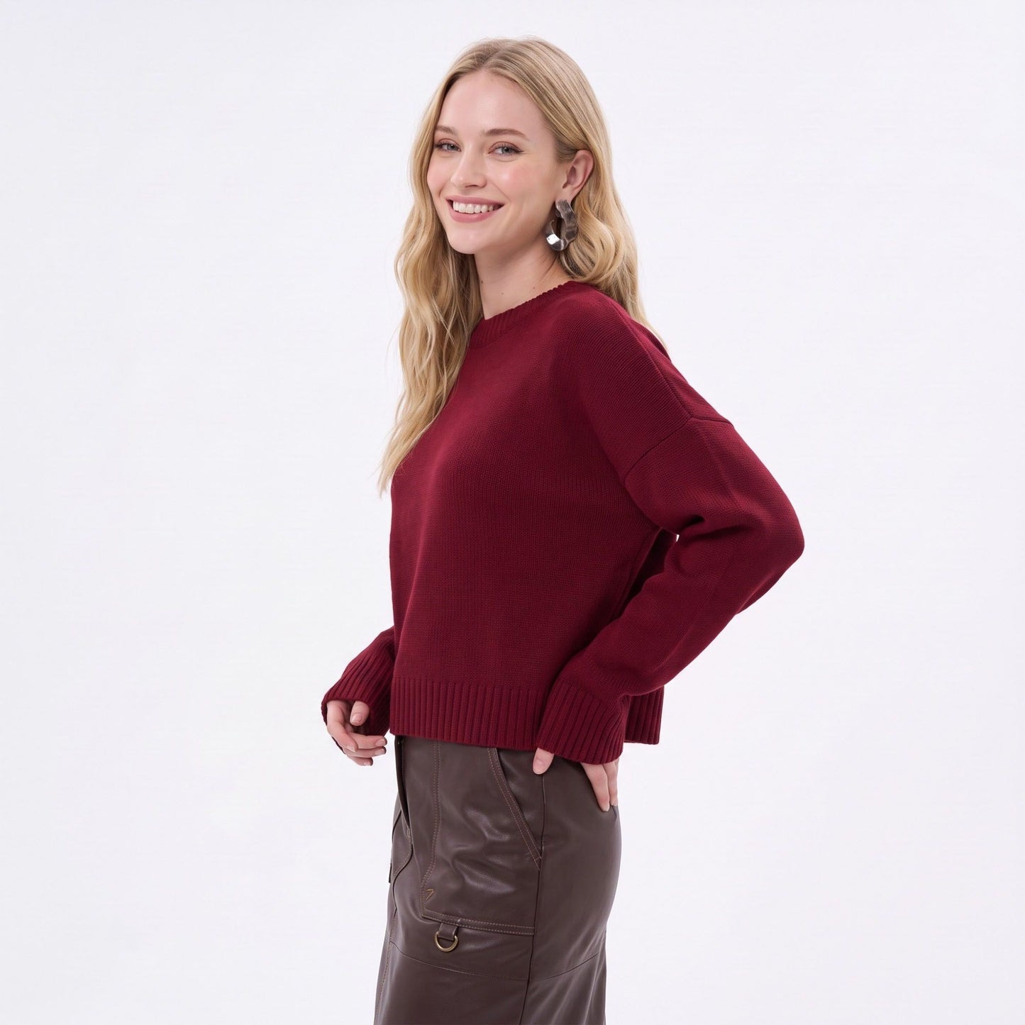 Relaxed Fit Crew Neck Pullover Sweater
