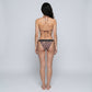 2-Piece Animal Print Triangle Bikini Swimsuit with Halter Tie Top Shimmer Trim and Side Tie Bottoms