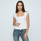 Square Neck Peplum Top with Ruffle Sleeves and Front Tie Detail