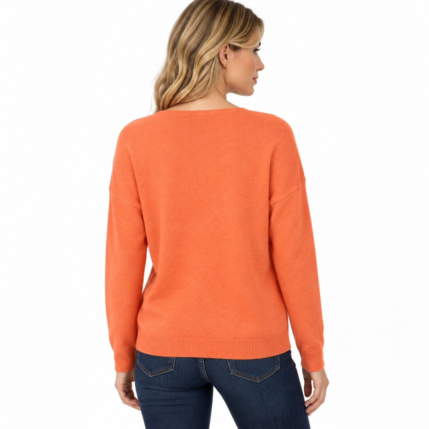 V Neck Relaxed Loose Long Sleeve Casual Knit Pullover Sweater