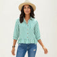 Striped Button Down Blouse with Collar Three Quarter Sleeve Peplum Hem Pocket Detail Casual Shirt