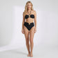 3-Piece Bikini Set with Bandeau Halter Top High Waist Bottom and Sheer Wrap Skirt