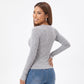 Ribbed Lace Inset V-Neck Button Long Sleeve Top