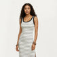 Striped Rib-Knit Scoop Neck Midi Tank Dress with Side Slit