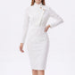 Long Sleeve Stand Collar Sheath Dress with Asymmetric Button Detail