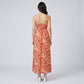 Abstract Floral Print Smocked Waist Spaghetti Strap V-Neck Maxi Dress with Surplice Bodice and Flowy Skirt