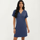 Short Sleeve V Neck Shift Dress with Button Detail Relaxed Fit Casual Tunic Dress