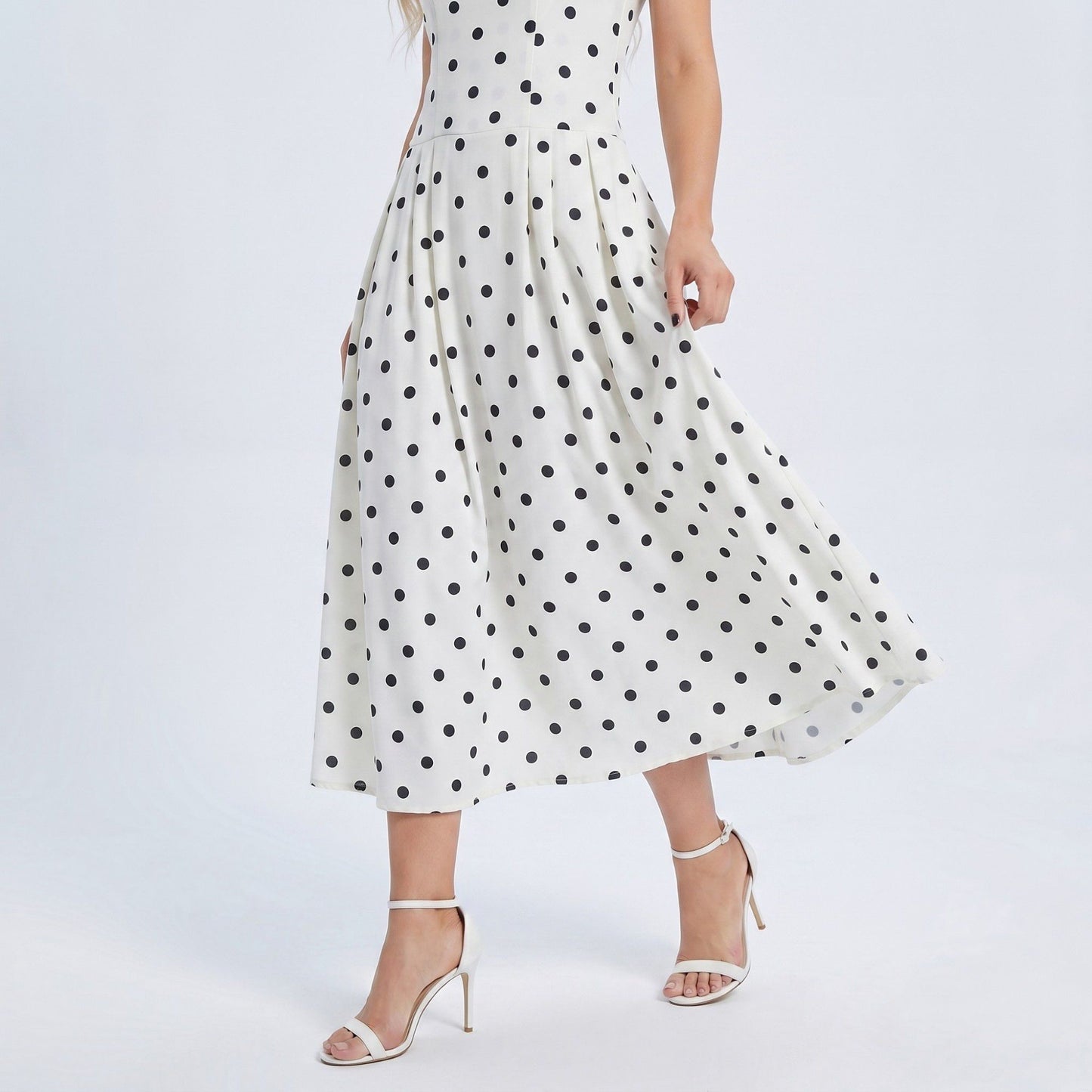 Polka Dot Square Neck Fit and Flare Midi Dress