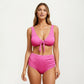 Tie-Front Maternity Bikini Set with High-Waisted Bottoms and Ribbed Texture