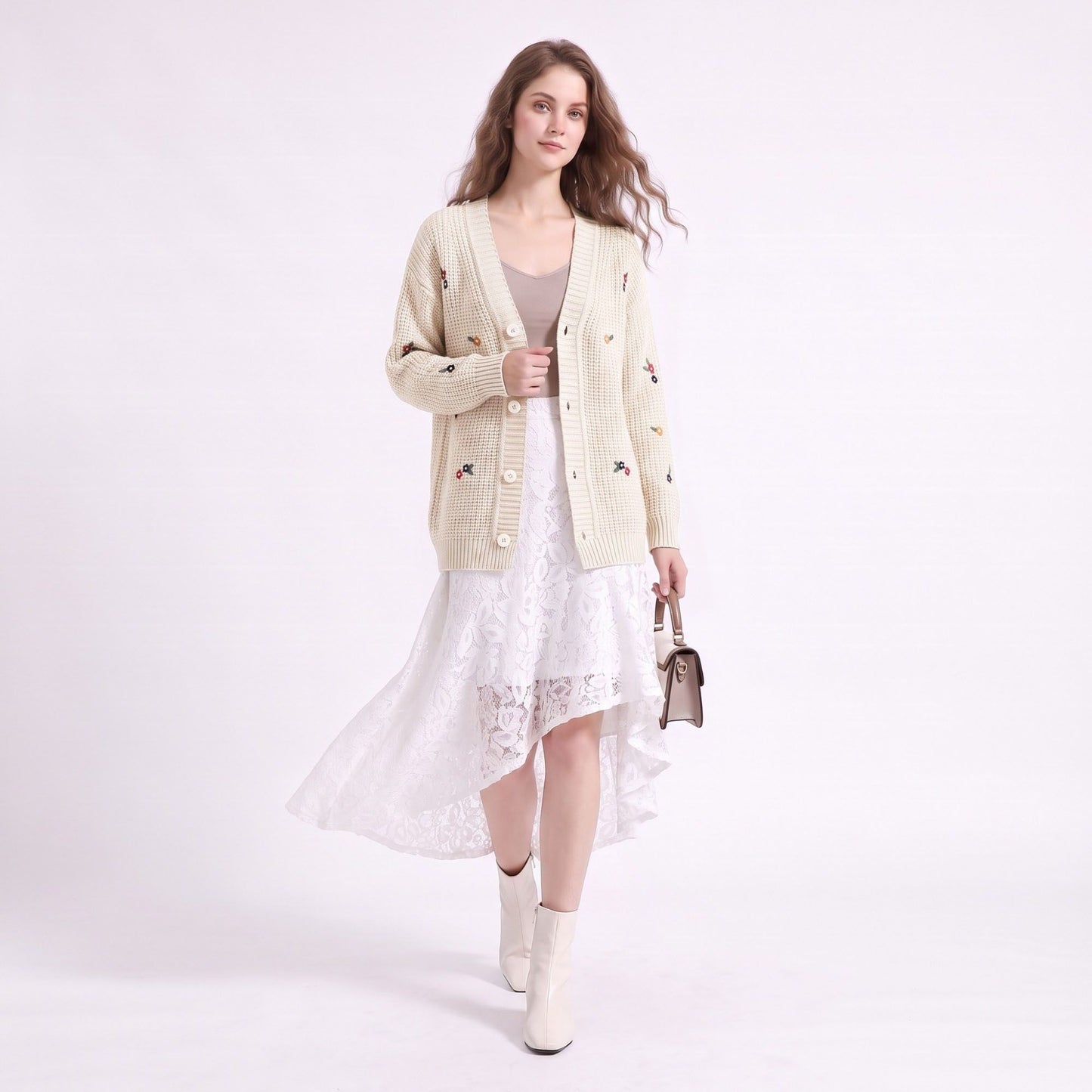 Floral Embroidered Button Front Cardigan