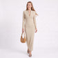 Long Sleeve Maxi Dress with Deep V Neck and Back Slit