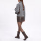 High-Neck Ribbed Button-Down Knit Cardigan Sweater