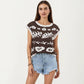 Sleeveless Floral Knit Vest Top with Crew Neck and Contrast Trim