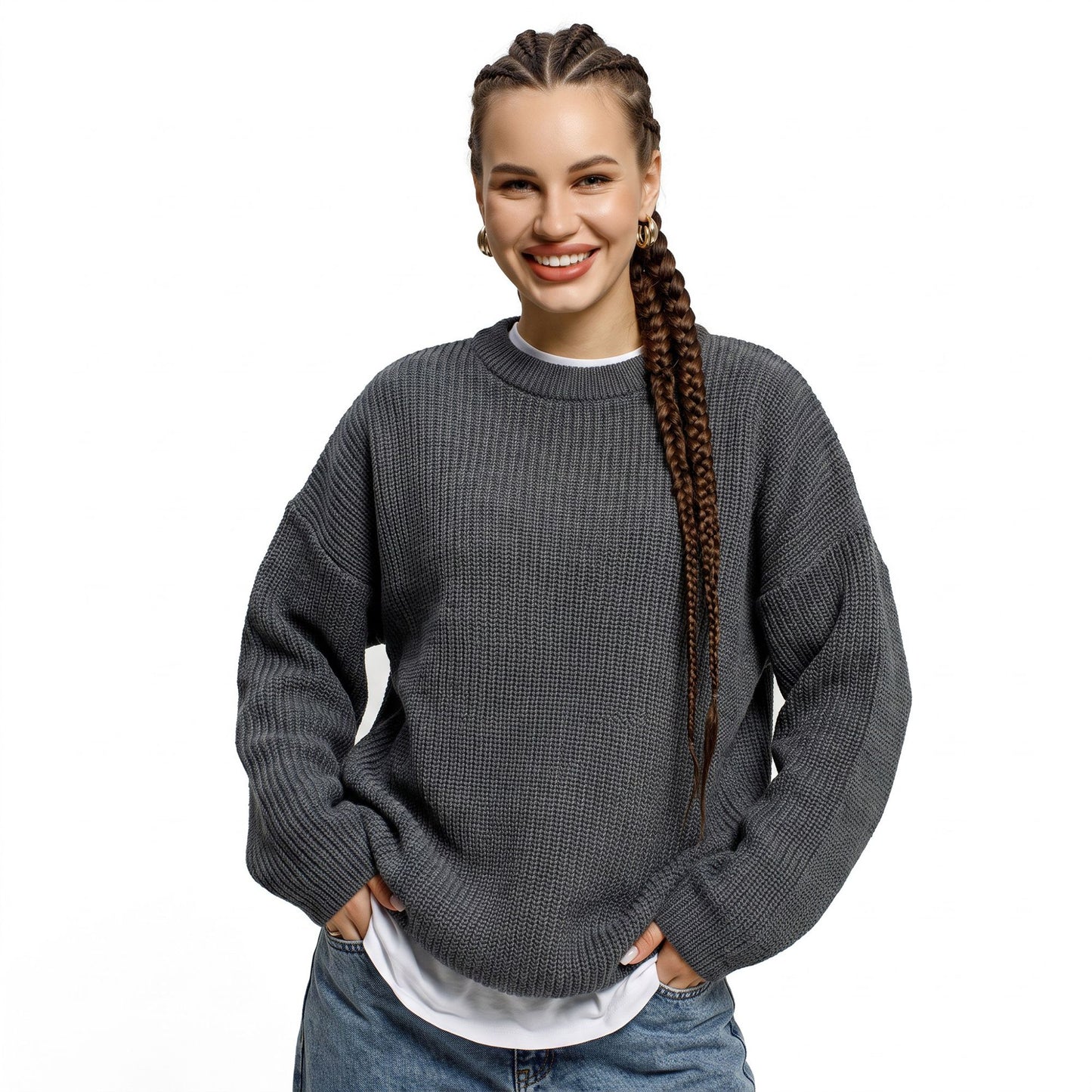 Oversized Chunky Knit Crewneck Pullover Sweater
