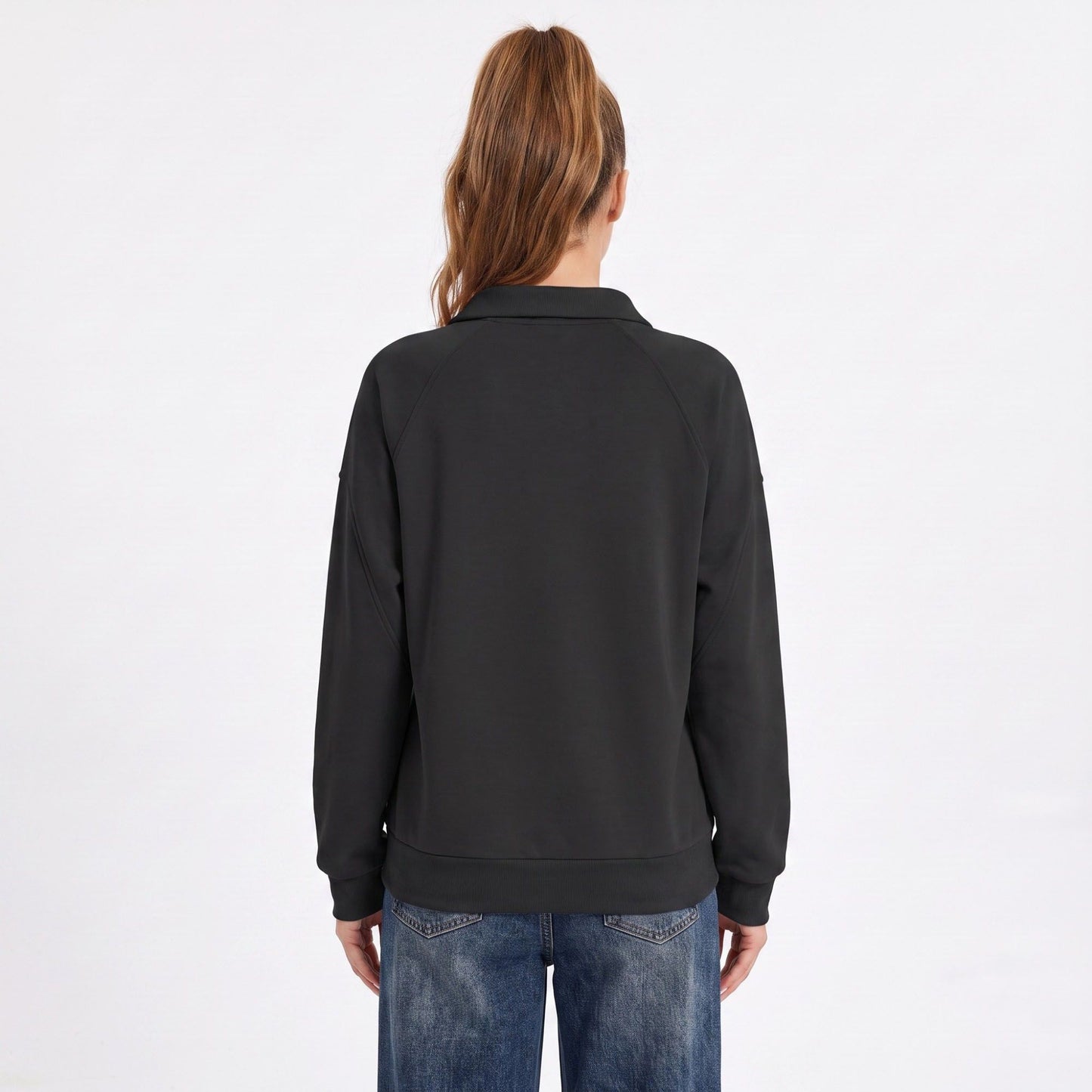 Long Sleeve Polo Sweatshirt with Snap Button Placket