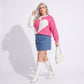 Plus Size Heart Colorblock Crewneck Sweater
