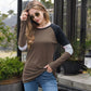 Long Sleeve Color Block Raglan Top Striped Sleeve Detail