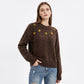 Floral Embroidered Cable Knit Crewneck Sweater