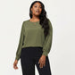 Plus Size Long Sleeve Keyhole Neck Pullover Blouse with Soft Draped Fabric and Relaxed Fit