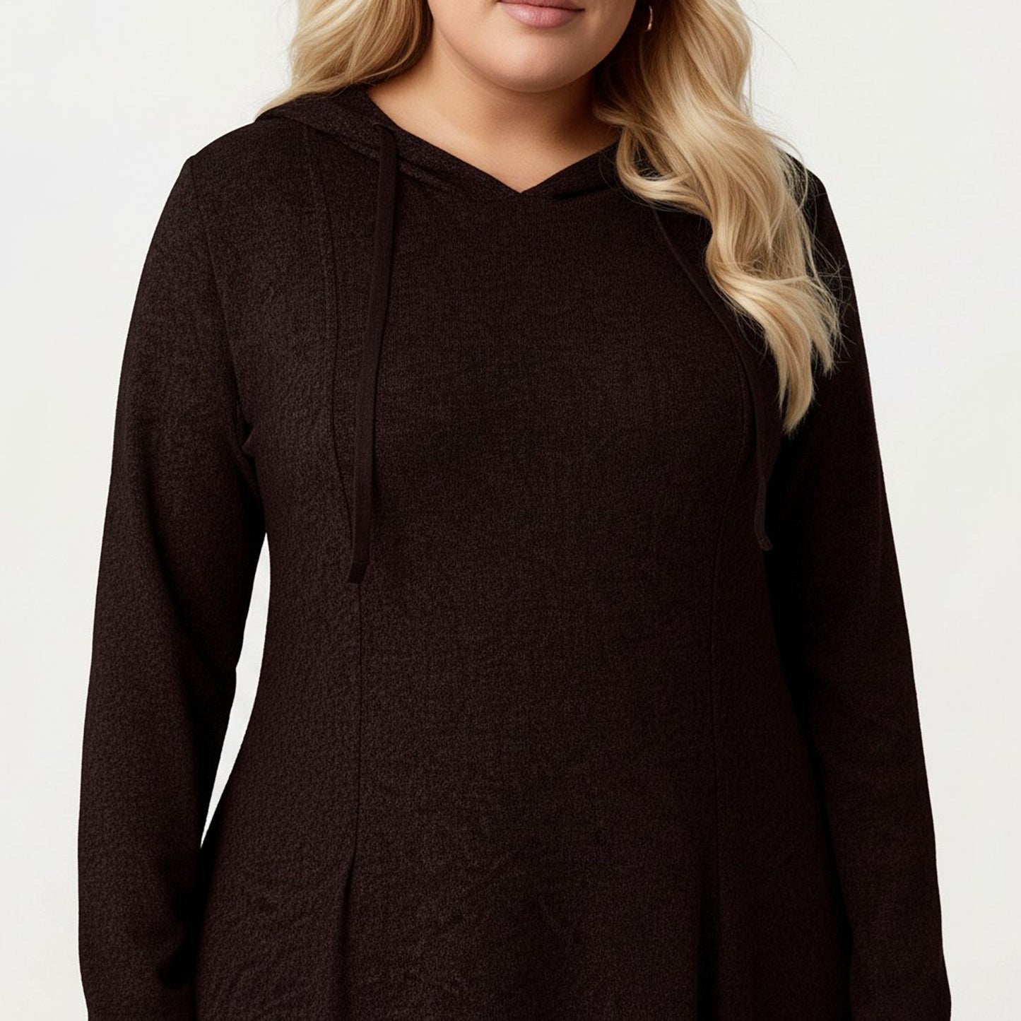 Plus Size Long Sleeve Hooded Maxi Dress with Relaxed Fit Silhouette and Soft Flowy Hem