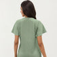 Short Sleeve Eyelet V-Neck Top with Floral Embroidery and Flutter Sleeves