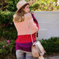 Off Shoulder Color Block Knit Sweater with Long Sleeves