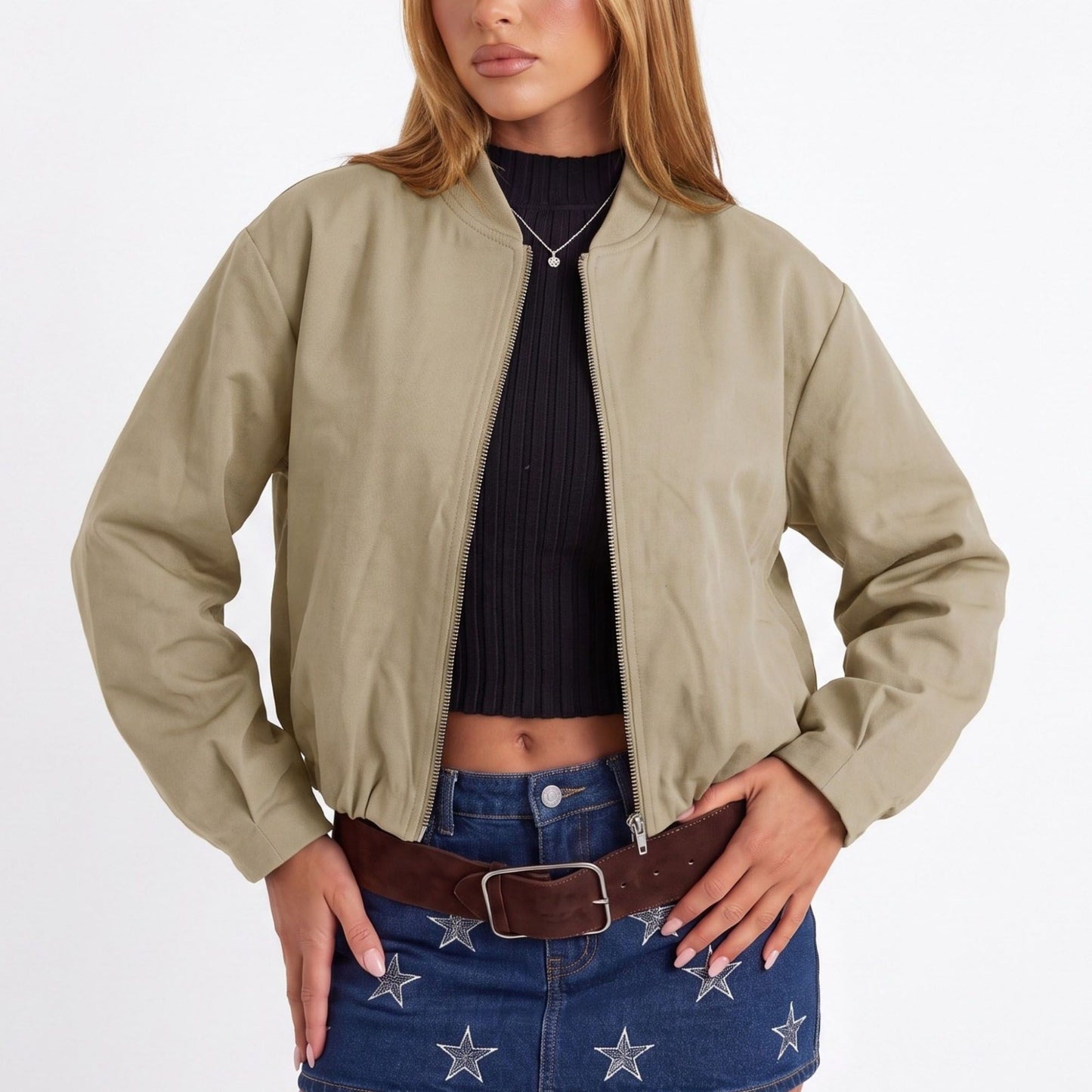Casual Lightweight Cropped Bomber Jacket