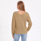 V Neck Textured Knit Pullover Sweater with Long Sleeves
