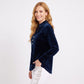 Velvet Ruffle Neck Button Front Long Sleeve Blouse