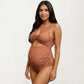 Polka Dot Print Cutout Maternity Swimsuit with Knot Front Detail