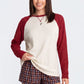 Colorblock Waffle Knit Raglan Long Sleeve Top