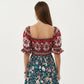 Puff Sleeve Maxi Dress with Mixed Floral Print and Border Hem