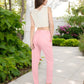 High Waist Button Front Tapered Pants with Side Pockets