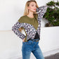 Long Sleeve Ribbed Knit Leopard Print Top with V-Cut