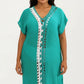 Maxi Swim Cover Up Dress with Crochet Trim V Neck Short Sleeves Relaxed Lightweight Fit