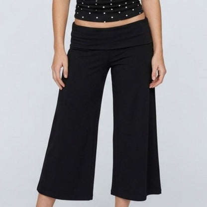Foldover Waistband Cropped Wide-Leg Trousers
