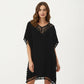 Sheer Crochet V Neck Swim Cover Up Poncho with Tassel Trim and Flowy Silhouette