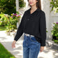 Long Sleeve Textured Blouse Button-Up Detail Spread Collar
