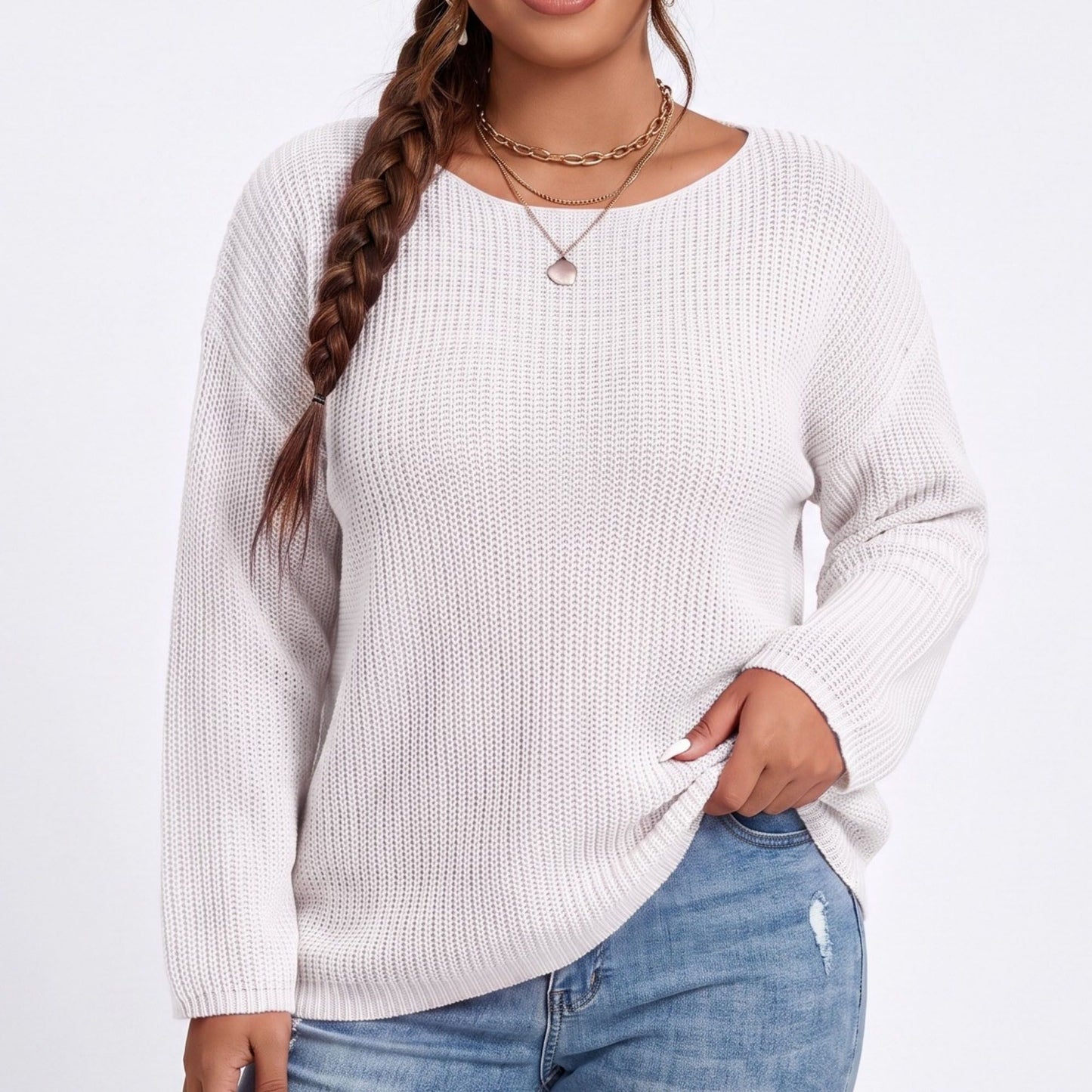 Plus Size Scoop Neck Relaxed Fit Knit Sweater