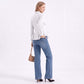 Long Sleeve Button Down Peplum Shirt with Collared Neckline